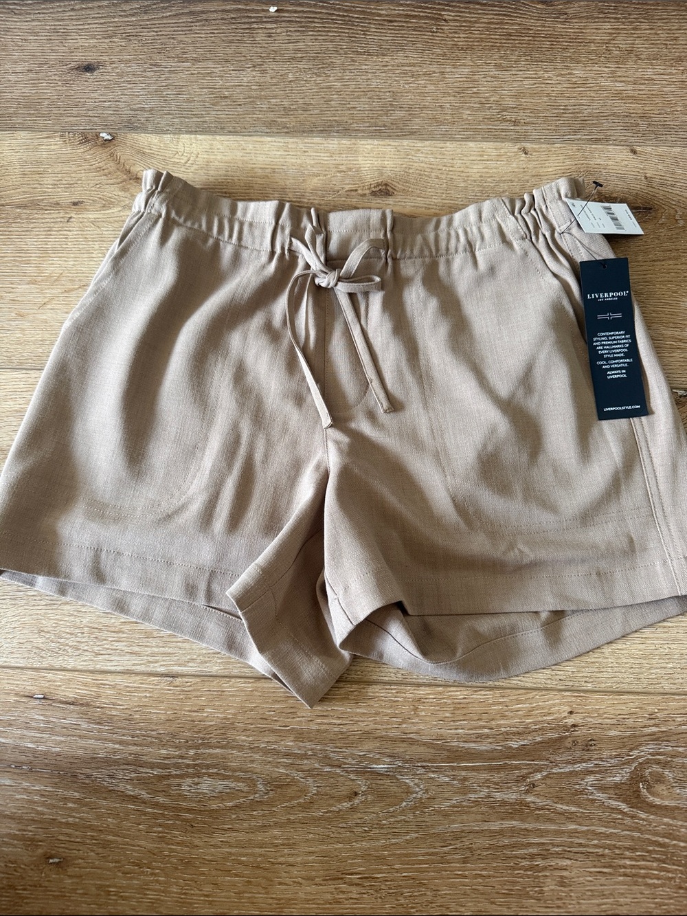 Liverpool Women's High-Waist Drawstring Shorts in Beige